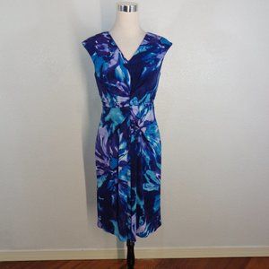 👁️3 for $20Jones New York Size 8 Blue Purple Floral Stretchy Ruched Waist dress